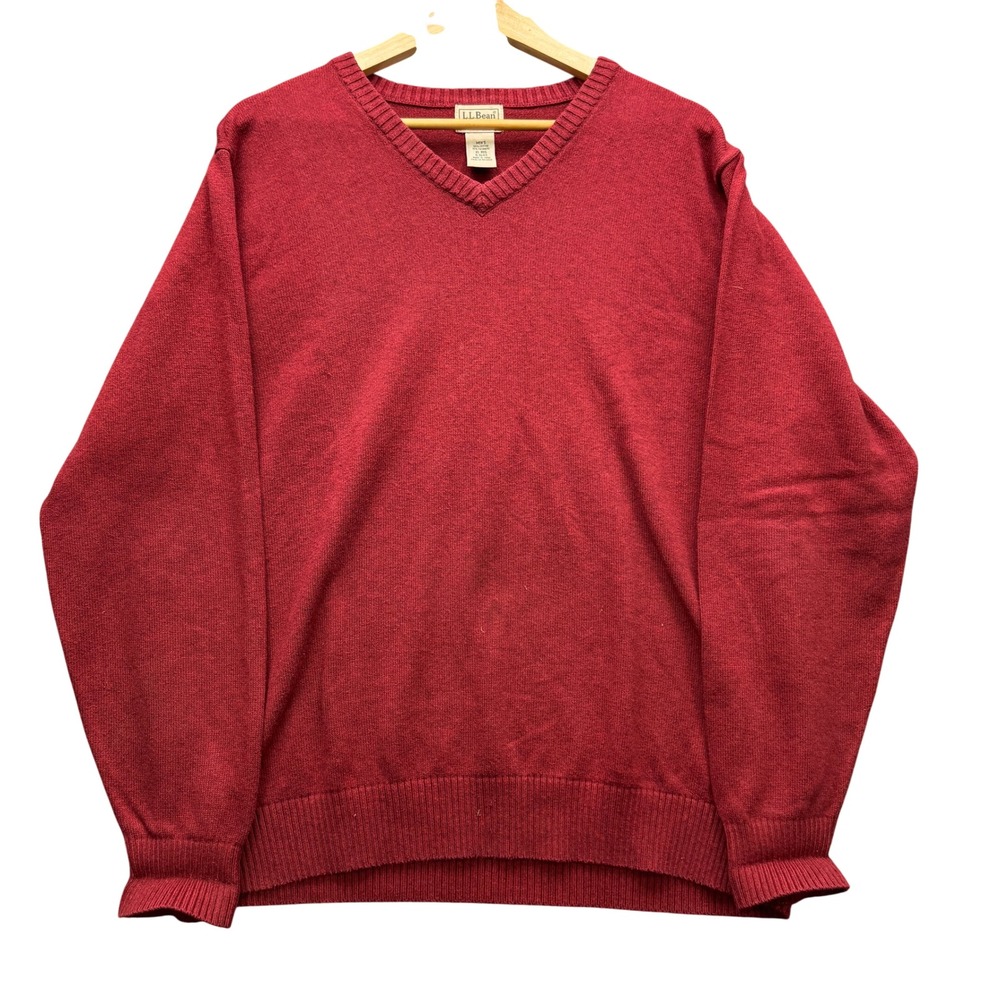 L.L.Bean V-Neck Sweater Mens XL Red Long Sleeve Cotton Cashmere Outdoor Casual